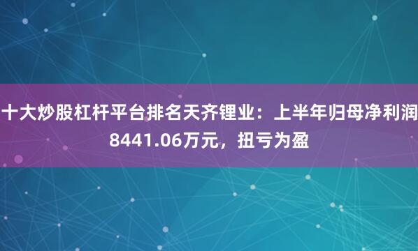 十大炒股杠杆平台排名天齐锂业：上半年归母净利润8441.06万元，扭亏为盈